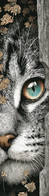 Cat bookmarks featuring a peeking gray cat with blue eyes